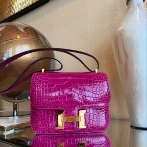 Hermes Rose Schzerade Crocodile Mini Bag with Gold Accents Sold ♥️